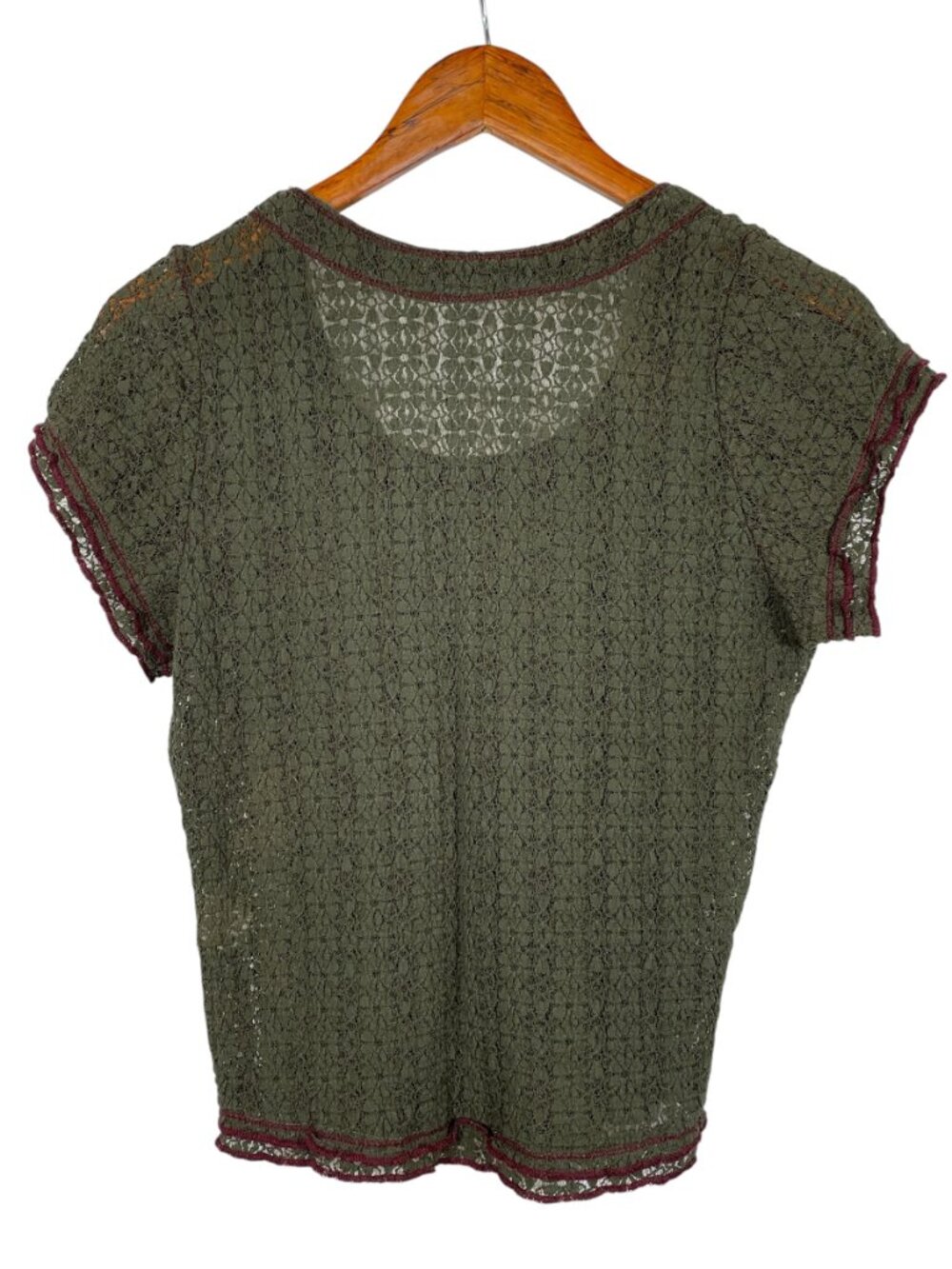 Natural Life Olive Floral Lace Boho Top Contrast Trim Medium Cottagecore - Picture 3 of 10